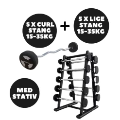 Barbell Sæt 15-35kg Med Stativ – Lige+Curl