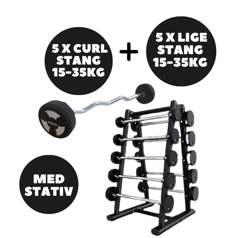 Barbell Sæt 15-35kg Med Stativ – Lige+Curl 3 Barbell Sæt 15-35kg Med Stativ – Lige+Curl